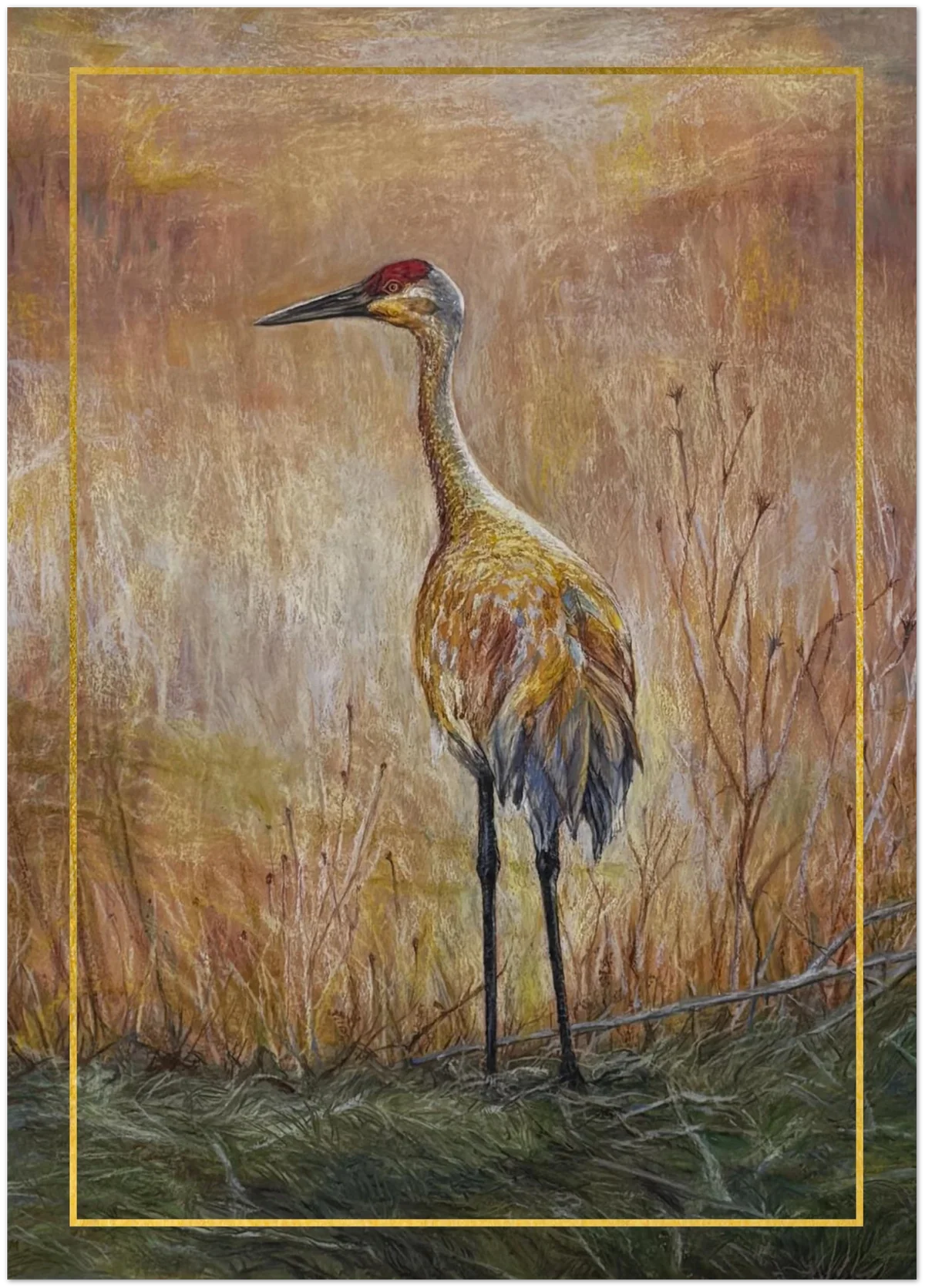 Golden Hour Crane sandhill crane greeting card by Leah Romano McMeen