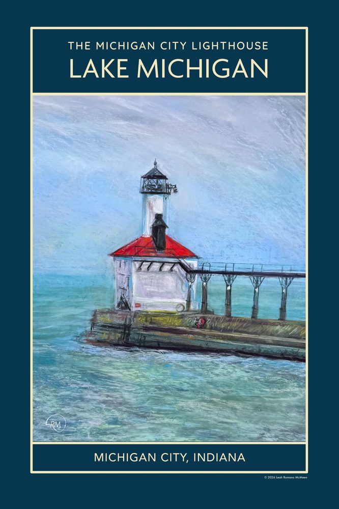 Michigan City Lighthouse WPA poster by Leah Romano McMeen